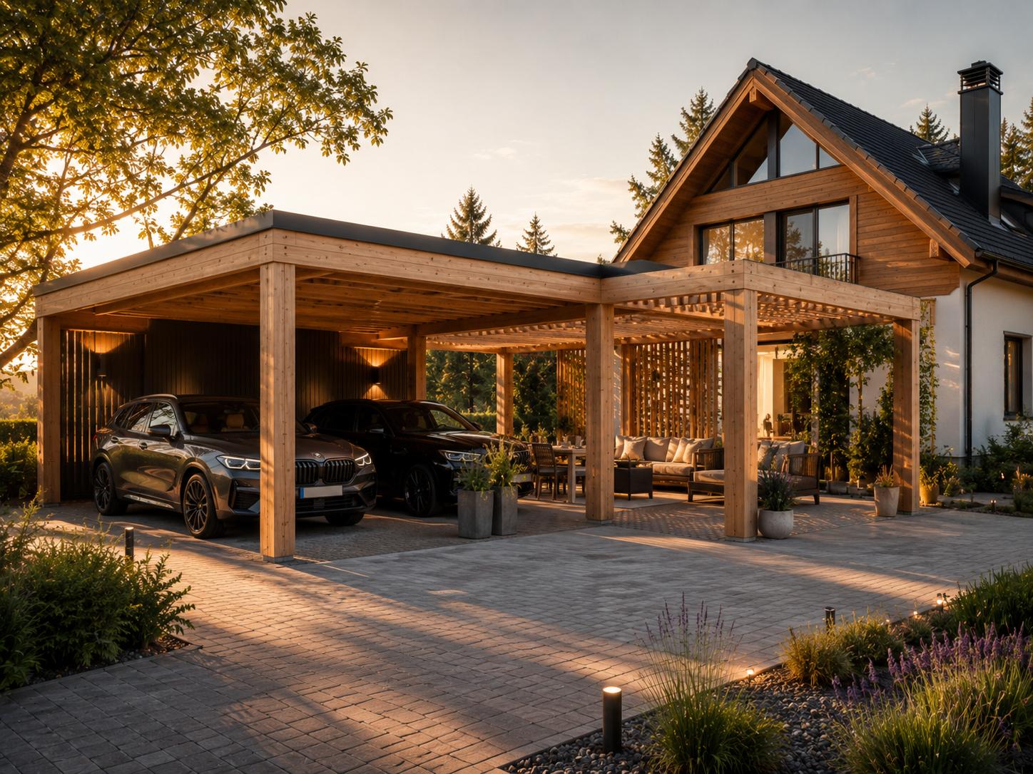 Carport-Anlage mit Pergola